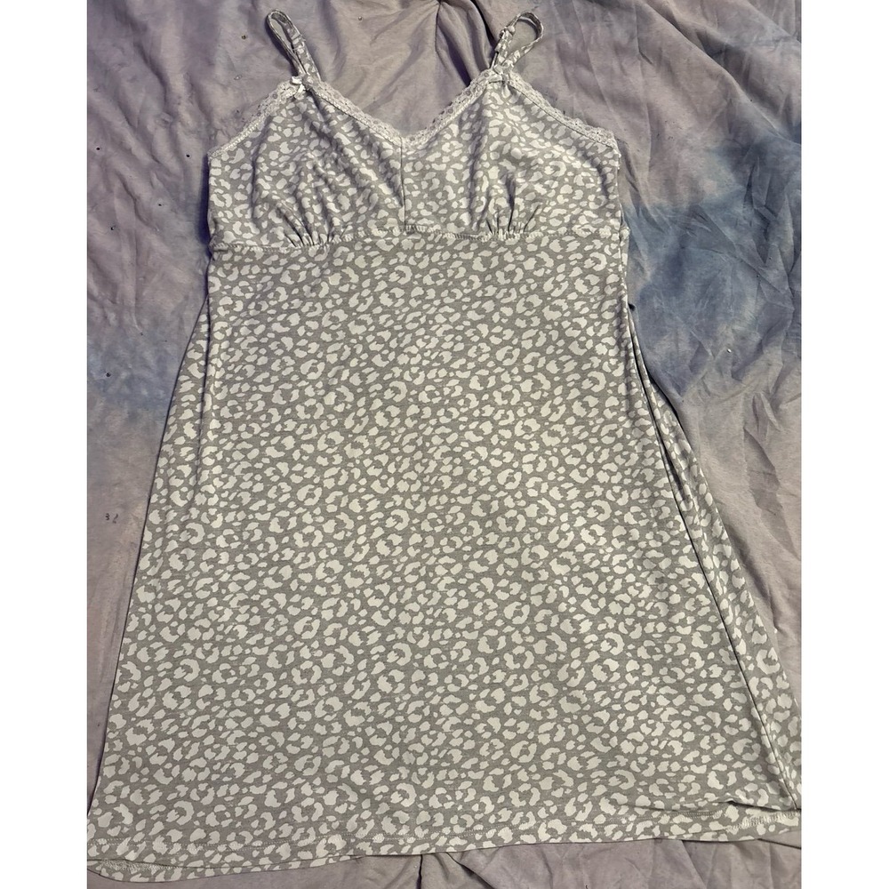 Rene Rofe Women's Soft Jersey Knit Light Grey Cheetah Tank Short Nightgown, M